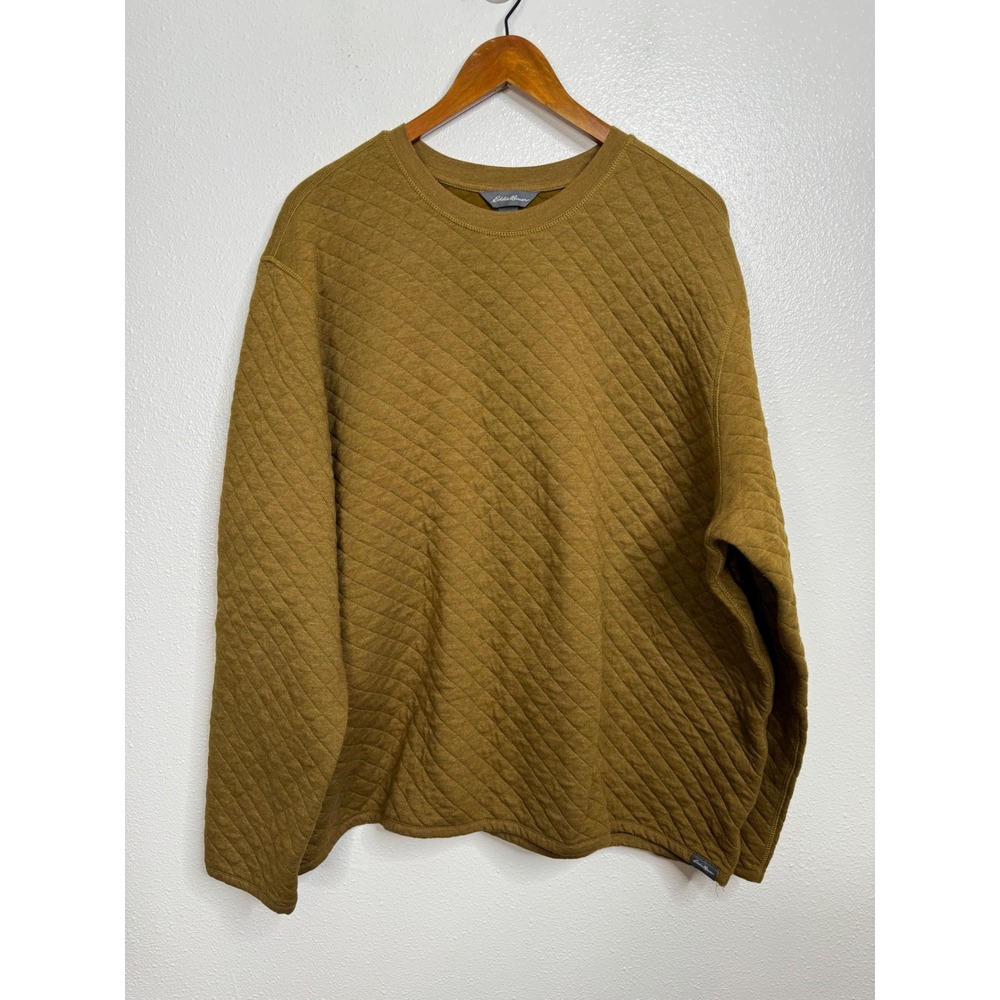 Eddie Bauer Mens 2XL Quilted Crewneck Sweatshirt Mustard Brown Ochre Pullover